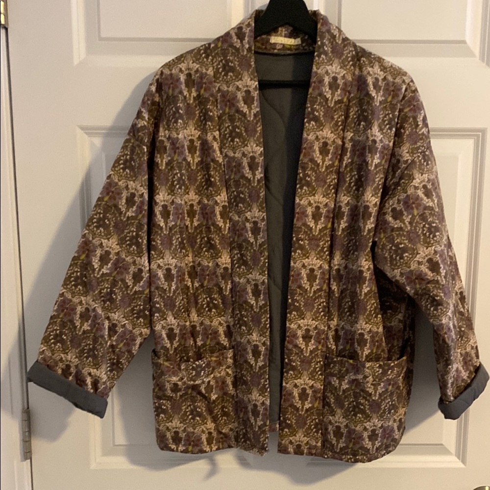 EUC 100% Cotton Patterned Open Front Jacket Lightweight Padded L